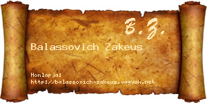 Balassovich Zakeus névjegykártya